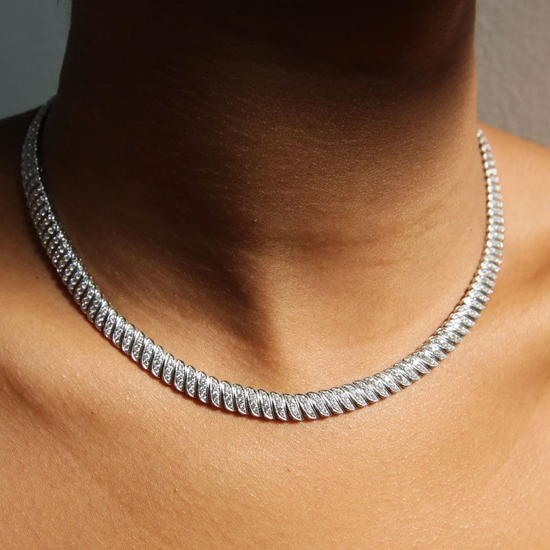 Womens 5mm Round Cut Tennis Necklace in White Gold | Tennis necklace,  Neiman marcus jewelry, Necklace