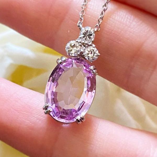 Pink Sapphire Oval cut necklace