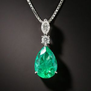 Pear Cut Emerald Sapphire Pendant Necklace For Women