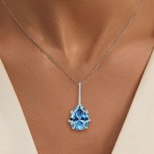 Classic Blue Topaz Pear Cut Pendant Necklace For Women