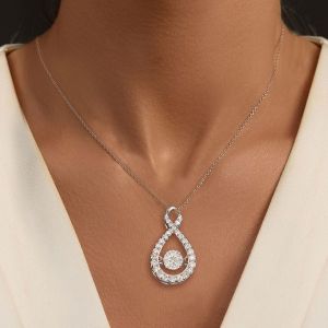 Created White Sapphire Round Cut Pendant Necklace For Women