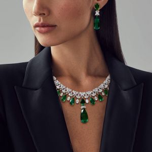 Pear Cut Emerald Sapphire Necklace & Earrings Set
