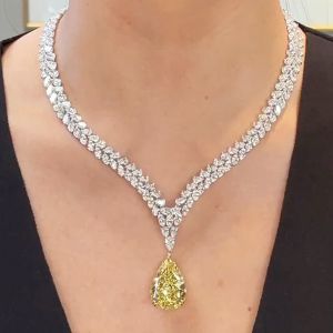 Two Tone Double Row Pear Cut Yellow Sapphire Pendant Necklace For Women
