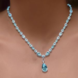 Elegant Pear & Oval Cut Pendant Aquamarine Necklace