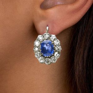 Oval Cut Blue Sapphire Cluster Drop Earrings