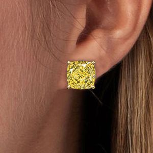 Golden Cushion Cut Yellow Sapphire Stud Earrings