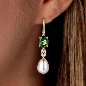 Golden Oval Cut & Pearl Peridot Drop Earrings