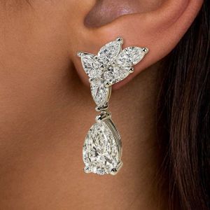 Classic Pear Cut White Sapphire Jewelry Drop Earrings For Women