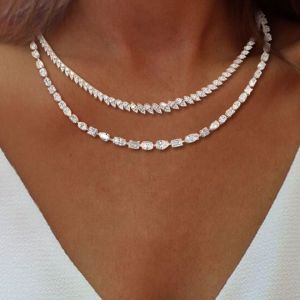 Unique Marquise & Pear & Baguette Cut Layered Necklace