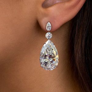 Pear Cut White Created Sapphire Drop Earrings