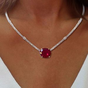 Solitaire Oval Cut Ruby Sapphire Pendant Necklace