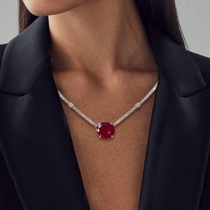 Solitaire Oval Cut Ruby Sapphire Pendant Necklace