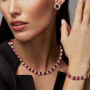 Oval Cut Ruby Sapphire Necklace & Bracelet & Earrings Sets For Women Next Jewelry