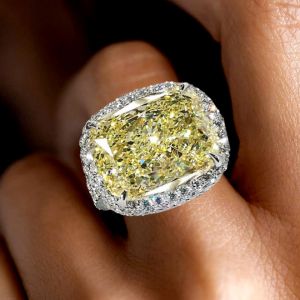 Unique Halo Radiant Cut Yellow Sapphire Engagement Ring