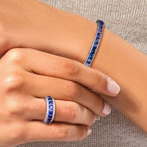 Blue Sapphire Asscher Cut Band & Bracelet Sets For Women Next Jewelry