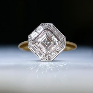 Two Tone Elegant Halo Asscher Cut Engagement Ring