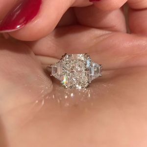 Classic Three Stone White Sapphire Radiant Cut Engagement Ring