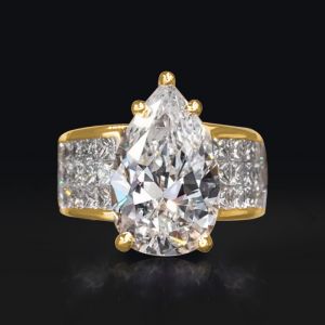 Golden Pave Shank Pear Cut Engagement Ring