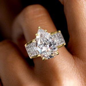 Golden Pave Shank Pear Cut Engagement Ring