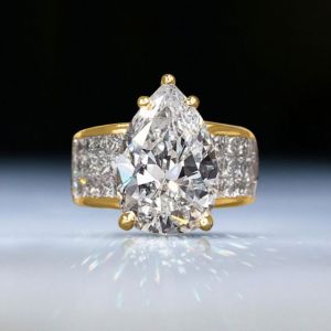 Golden Pave Shank Pear Cut Engagement Ring