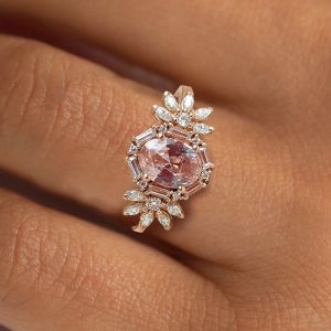 Rose Gold Halo Oval Cut Pink Sapphire Engagement Ring