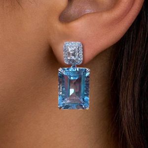 Emerald Cut Aquamarine Sapphire Drop Earrings