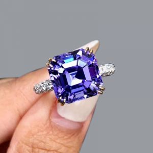 Two Tone Asscher Cut Purple Sapphire Engagement Ring