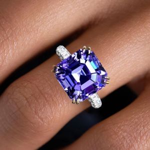 Two Tone Asscher Cut Purple Sapphire Engagement Ring