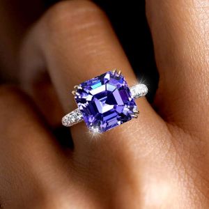 Two Tone Asscher Cut Purple Sapphire Engagement Ring