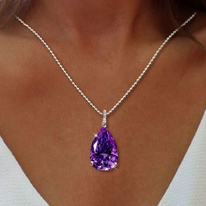 Pear Cut Amethyst Sapphire Pendant Necklace