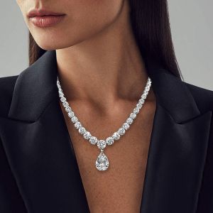 Classic Pear & Round Cut White Sapphire Pendant Necklace For Women