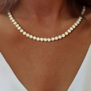 Bezel Bold Golden Round Cut White Sapphire Tennis Necklace For Women Next Jewelry