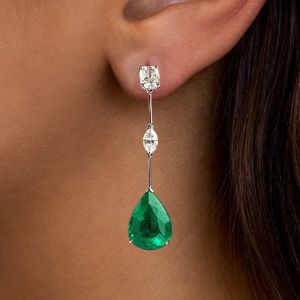 Pear Cut Emerald Color Drop Earrings