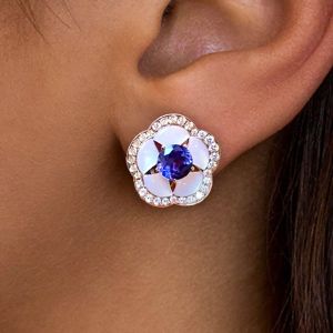 Rose Gold Flower Design Round Cut Tanzanite Stud Earrings