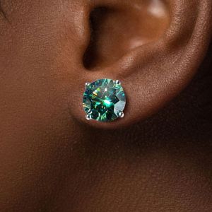 Fancy Classic Round Cut Green Sapphire Stud Earrings