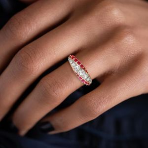 Rose Gold Round Cut Ruby & White Sapphire Wedding Band