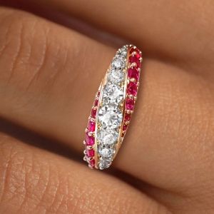 Rose Gold Round Cut Ruby & White Sapphire Wedding Band For Women