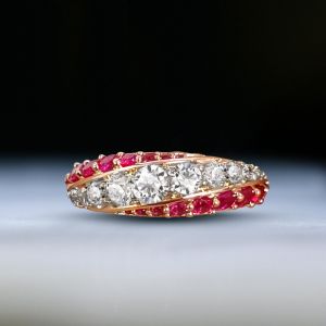 Rose Gold Round Cut Ruby & White Sapphire Wedding Band For Women Next Jewelry