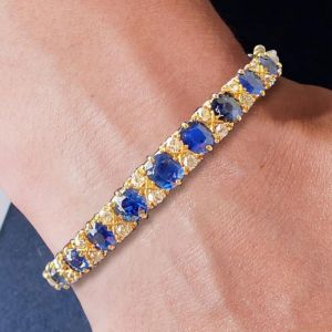 Antique Golden Cushion Cut Blue Sapphire Bracelet For Women Next Jewelry