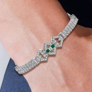 Art Deco Asscher & Round Cut Emerald Sapphire Bracelet