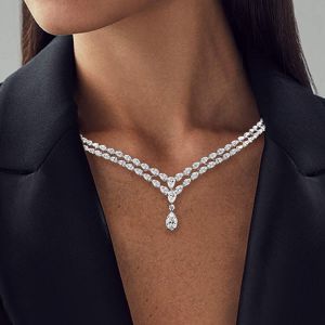 Classic Two Row Pear Cut White Sapphire Pendant Wedding Necklace For Women Next Jewelry