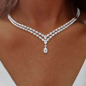 Classic Two Row Pear Cut White Sapphire Pendant Wedding Necklace For Women Next Jewelry