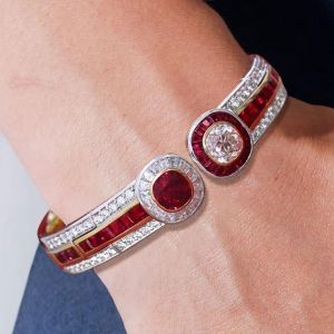 Toi Et Moi Two Tone Cushion Cut White & Ruby Sapphire Bracelet