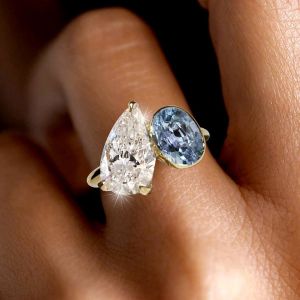 Golden Bezel Blue & White Sapphire Engagement Ring