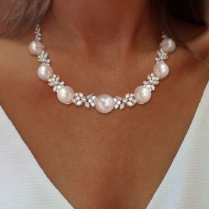 Elegant Round Pearl Sapphire cluster necklace For Women Next Jewelry