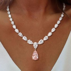 Classic Two Tone Pear Cut Pink Sapphire Pendant Necklace For Women Next Jewelry