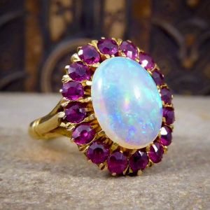 Golden Amethyst Halo Oval Cut Opal Engagement Ring