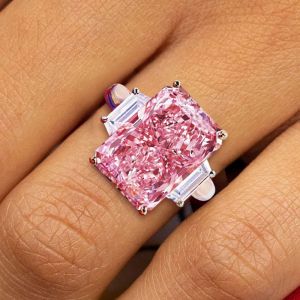 Two Tone Three Stone Radiant Cut Pink Sapphire Engagement Ring For Women Next Jewelry