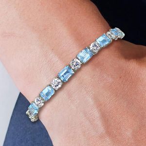 Classic Emerald & Round Cut Aquamarine Sapphire Tennis Bracelet