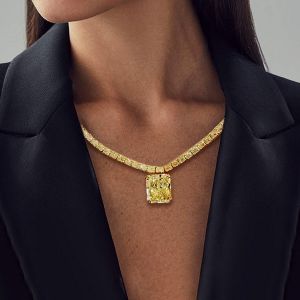 Golden Radiant Cut Yellow Sapphire Pendant Necklace